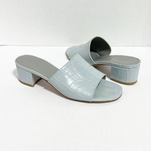 Maryam Nassir Zadeh Faux Croc Embossed Leather Block Heel Slides Sandals SZ 37.
